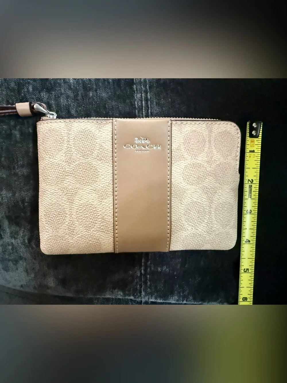 Coach Signature Zip Wristlet in Light Tan